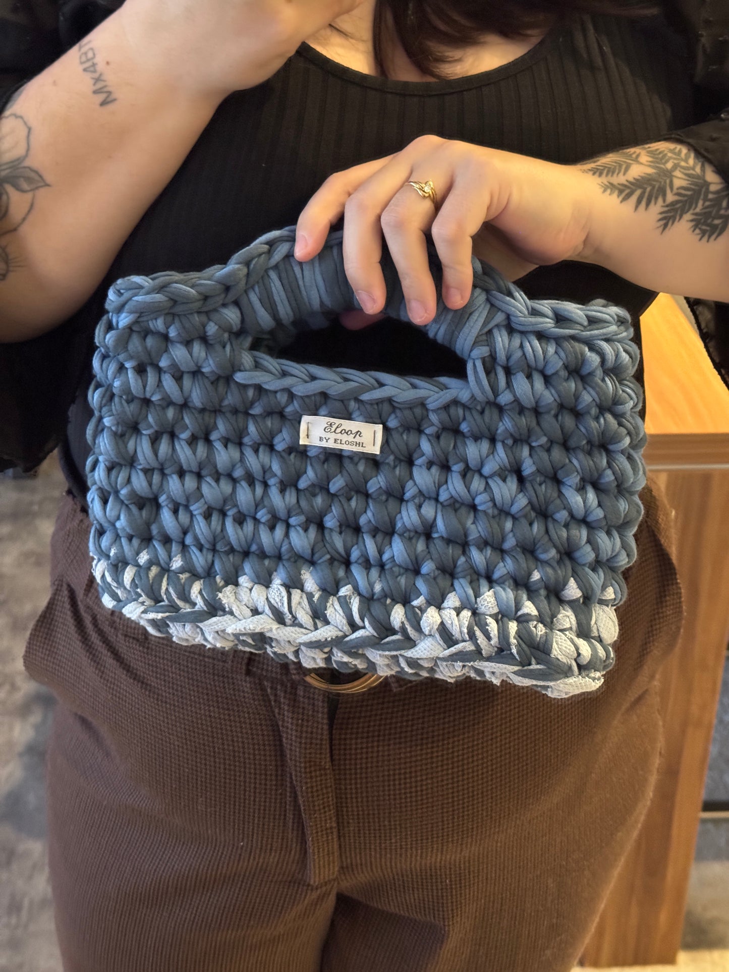 Sac Topaze bleu ardoise & chiné clair